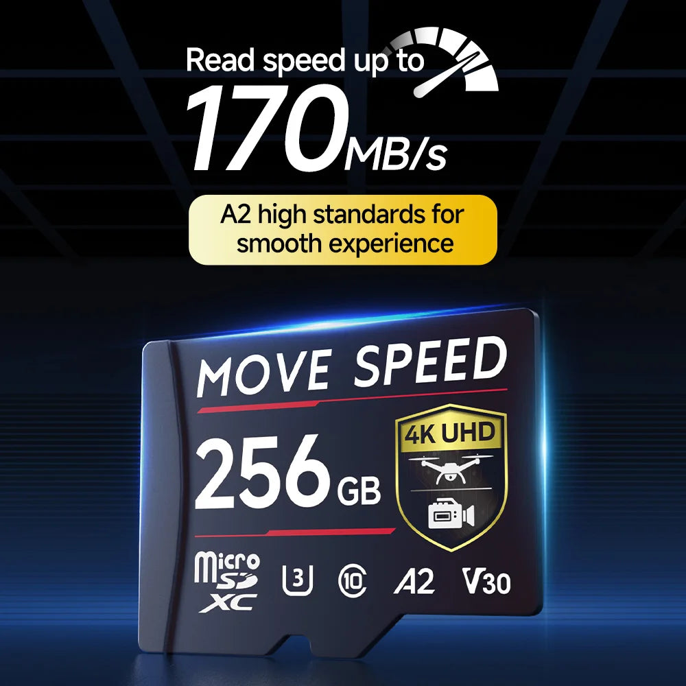 MOVESPEED B300 170MB/s TF Card A2 V30 High Speed Flash Memory Card 256GB 128GB SDXC Mini SD Card  for Camera DV Dash Cams Drones