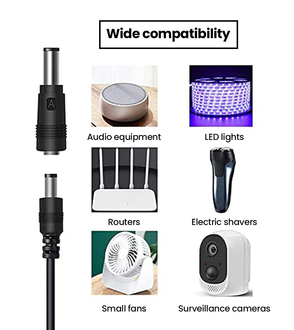 5 in 1 USB to 5V DC Power Cable 5.5 * 2.5mm Jack Charging Cord with 5 Selectable Connector Universal Power Cable for TV Box