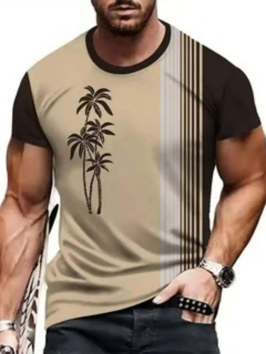 Coconut Tree 3D Print Hawaiian T-Shirts Men Women Round Neck Short Sleeve T Shirt Oversized Street Tee Street Top Men's Clothing