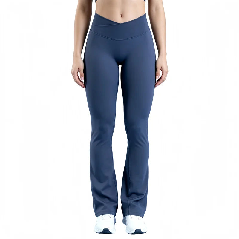 Crossover Waist Flare Leggings Women Seamless Bell Bottom Yoga Pants Butt Lifting Tummy Control Gym Fitness Flared Leggings