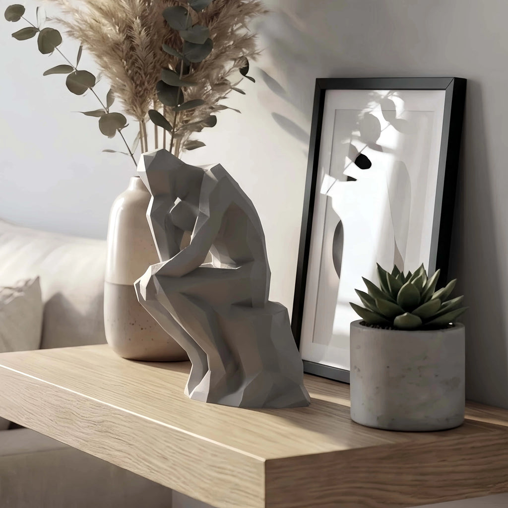 Modern Thinking Human Figurine, Geometric Plastic Sculpture for Desk, Home, Office, Living Room, Entryway, Minimalist Decor