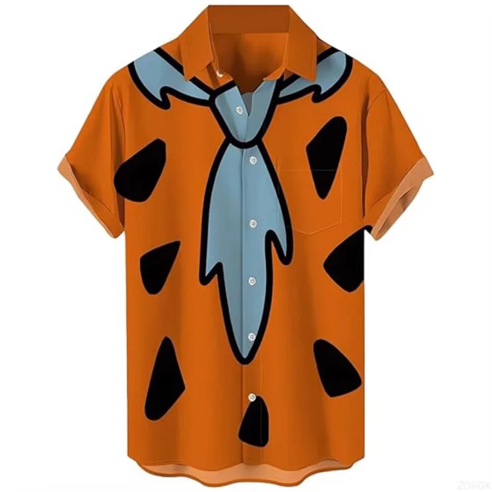 Cat Cartoon Print Shirt] Plus Size 3D Digital Print Cartoon Fun Men's Short Sleeve Button Shirt Fashion Hawaiian Vacation Shirt