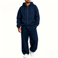 Men Full Zip Hoodie Set Kangaroo Pocket Drawstring Wide Leg Pants Loose Casual Two Piece Sports Outfit Set