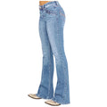 Women'S Jeans Denim Mid Waisted Denim Pants Embroidery Stretch Button Flare Pants Jeans 90s Vintage Clothes For Female
