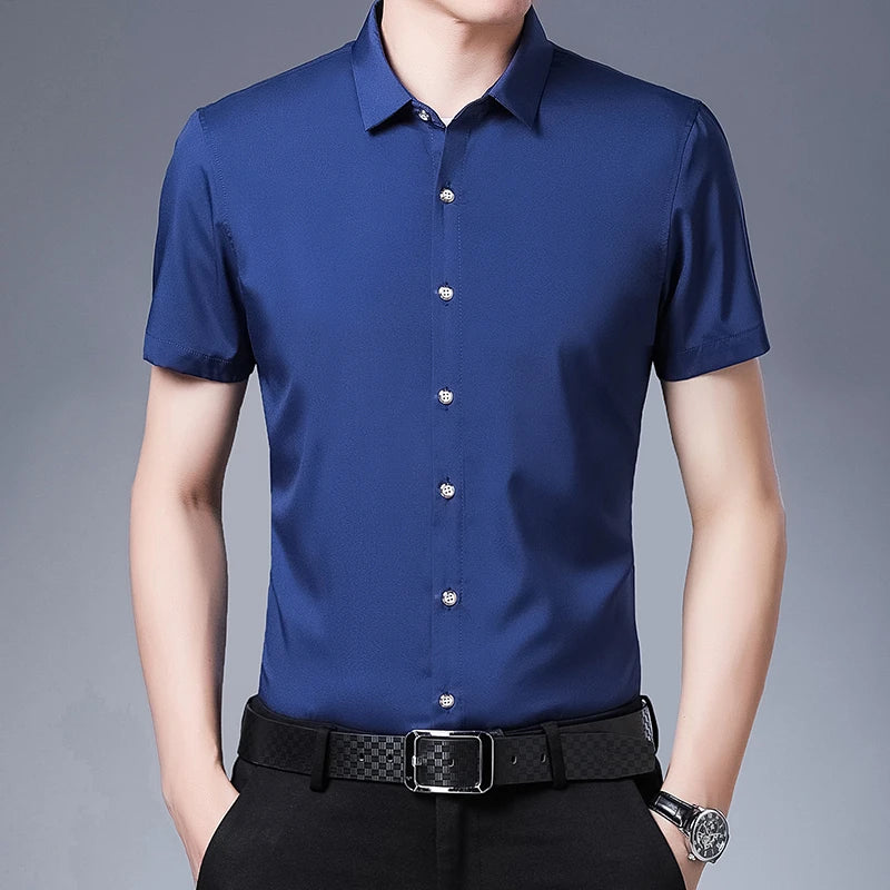8 Colors Men's Casual Business Short Sleeved Shirt Wrinkle Resistant Fashionable Top