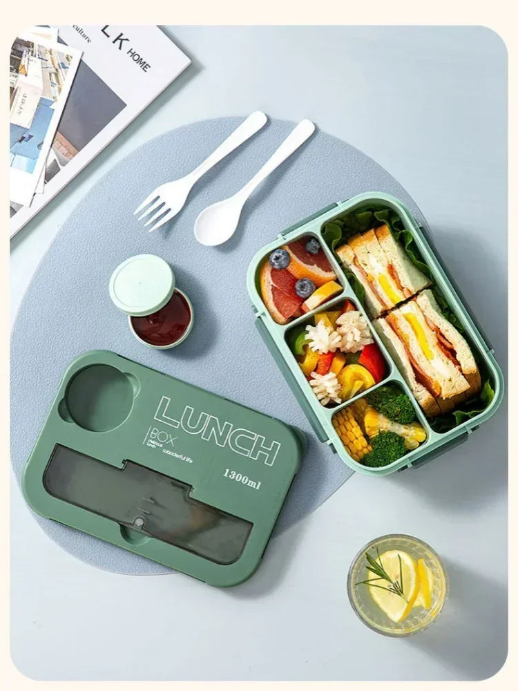 Portable Lunch Box for Office School Bento Box with Fork and Spoon Microwavable Food Container Leakproof Lunch Box