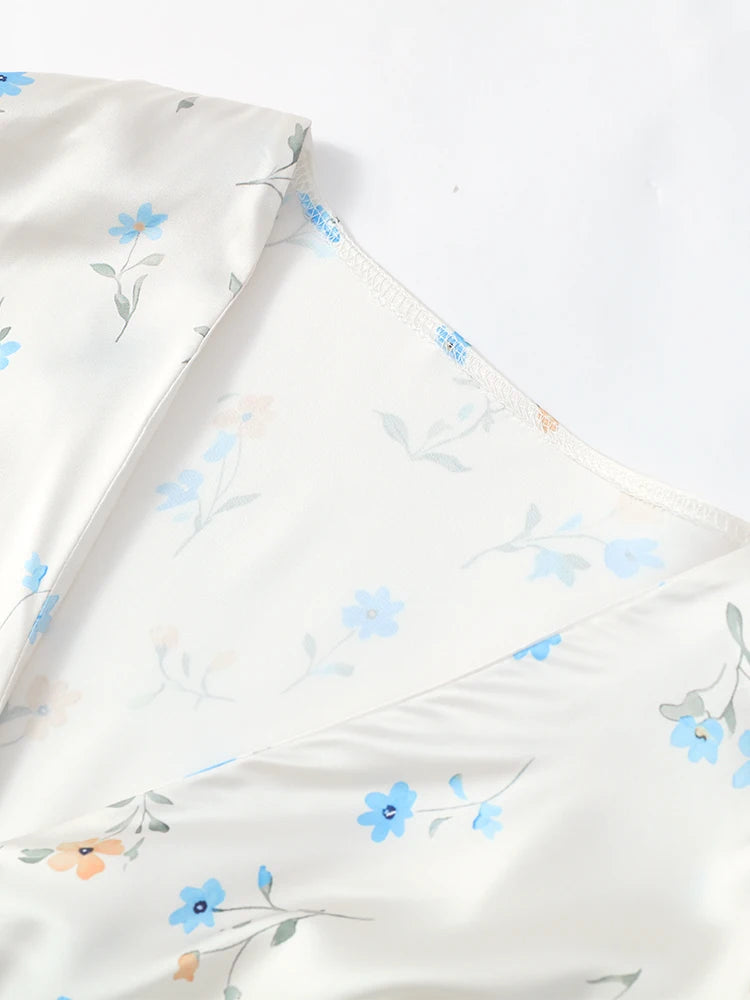 Printed Floral Print Elegant Long Dress For Women Short Sleeve V Neck Fashion Slim Dress Satin Commuting Banquet Female Dress