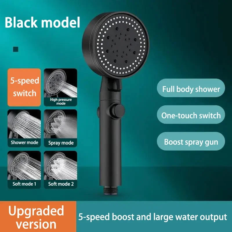 Shower Head 5 Modes Water Saving Adjustable High Pressure Showerhead Handheld Spray Hangable Bathroom Accessories Hot Selling