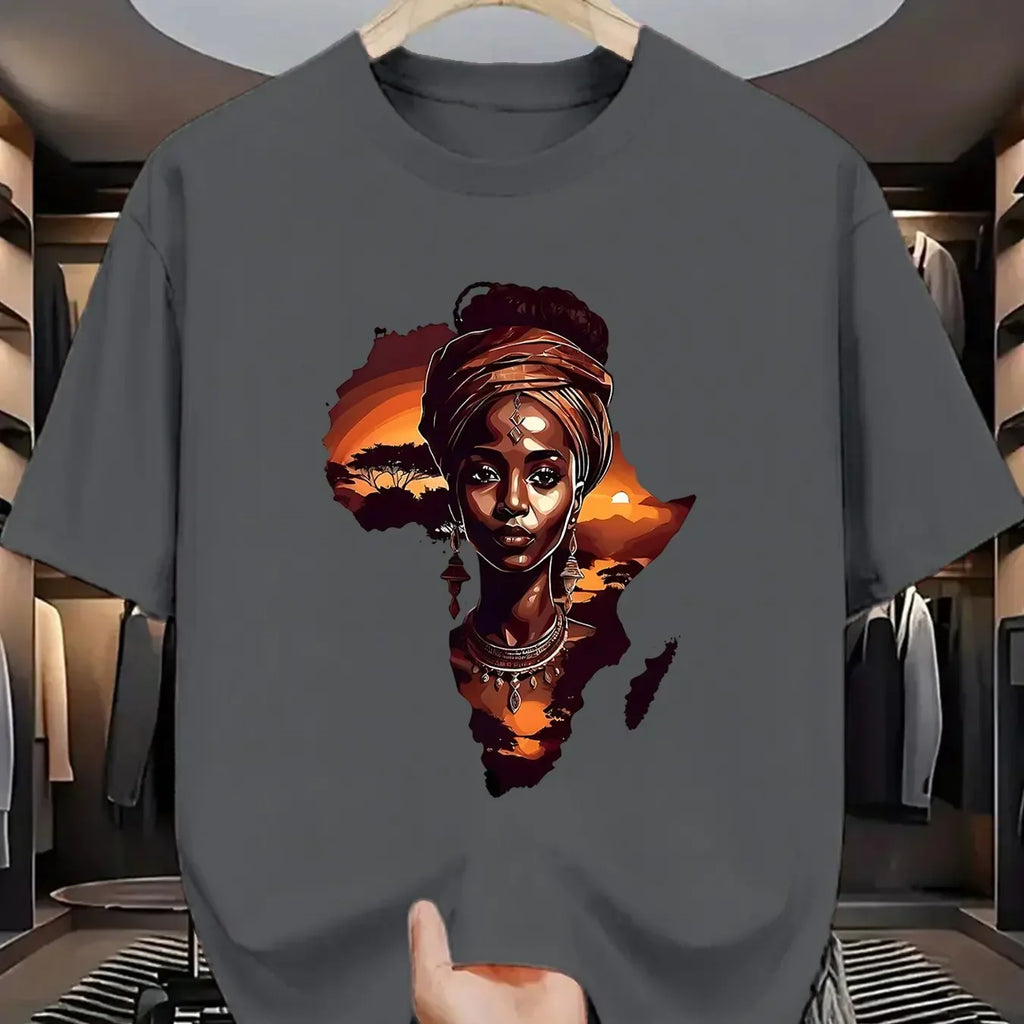Men's "African Queen & Continent" Graphic T-Shirt 100% Cotton Hot Sale Cultural Tee