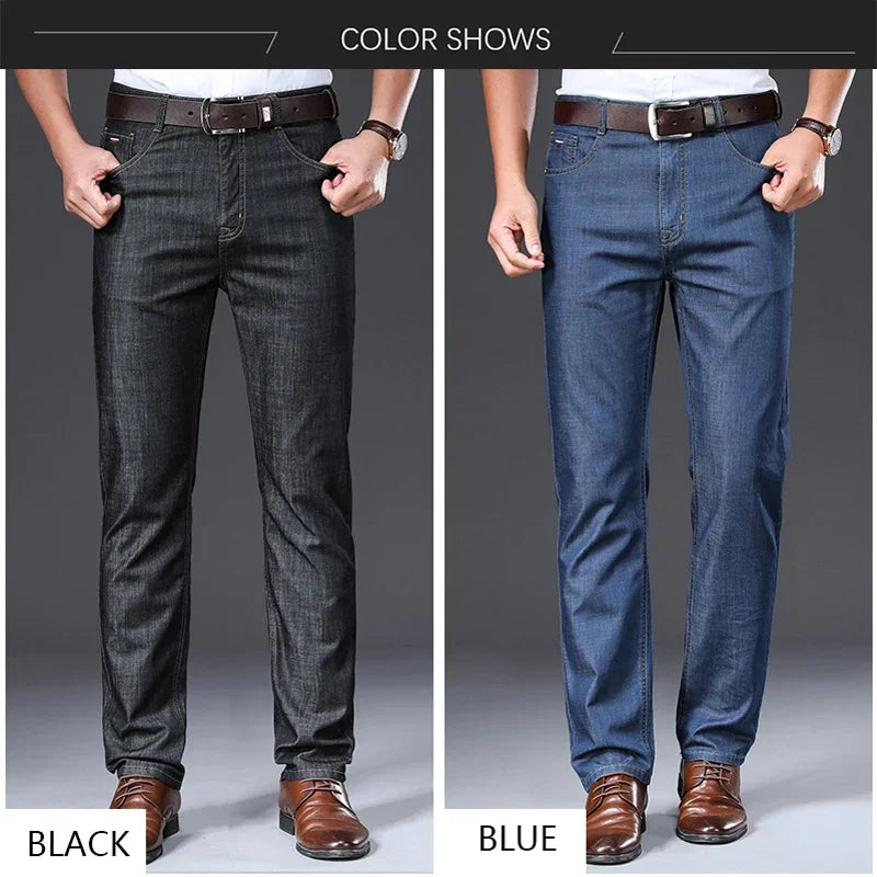 BROWON Brand 2025 Men Jeans Summer Thin Breathable Soft Mid Straight Regular Men's Jeans Trousers Vintage Mens Clothing