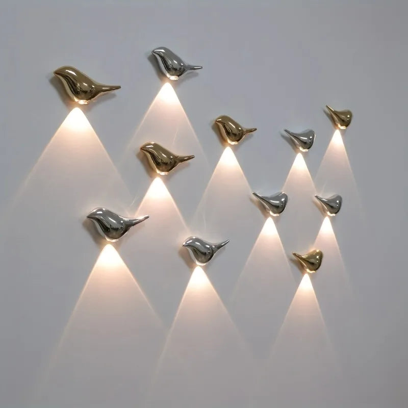 4pcs USB Rechargeable Wall Lights Smart Motion Sensor Bird-Shaped Decorative Lamps Cordless Install Adjustable Light Wall Decor