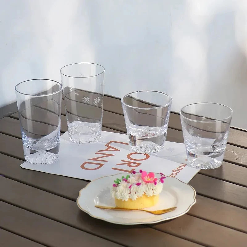 Transparent Snow Peak Tumbler,Fuji Mountain Whiskey Glass,Modern Whisky Drinking Glass，Luxury Scotch Glass,Artistic Rock Glass
