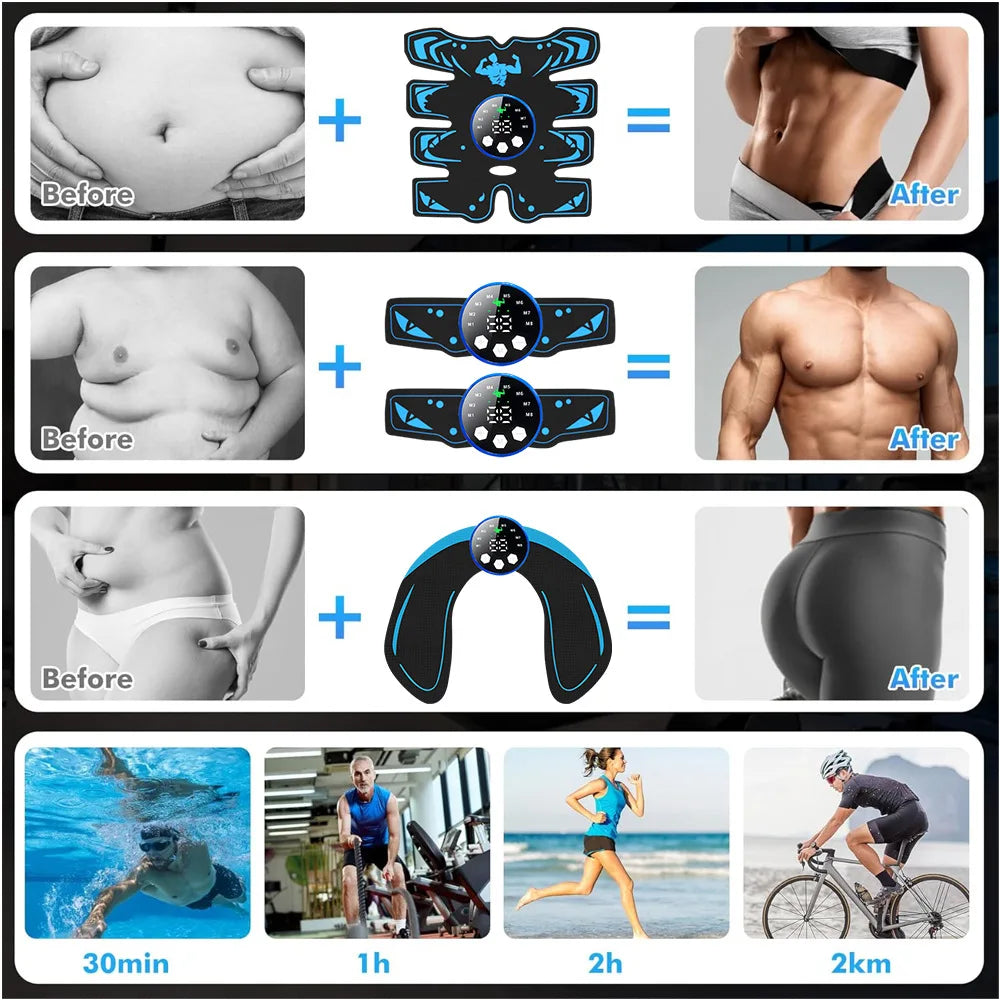 Rechargeable EMS Abdominal Trainer Muscle Stimulator Fitness Equipment - Portable Home Gym Device for Abdomen Glutes
