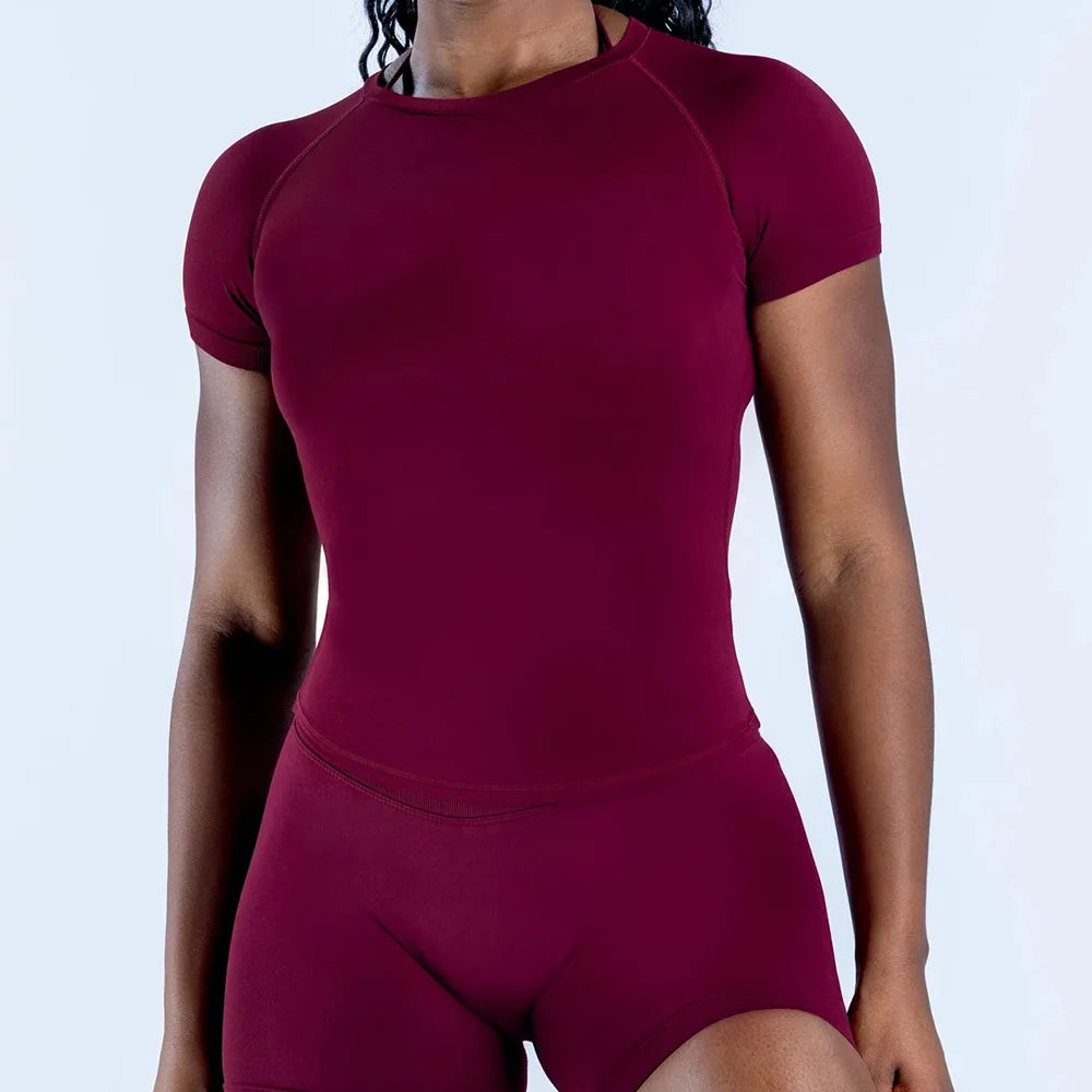 2PcS Sports Sets Short Sleeve Seamless Yoga Top Fitness Set Women Workout Running Sports Shorts Gym Suit Customizable Label Df