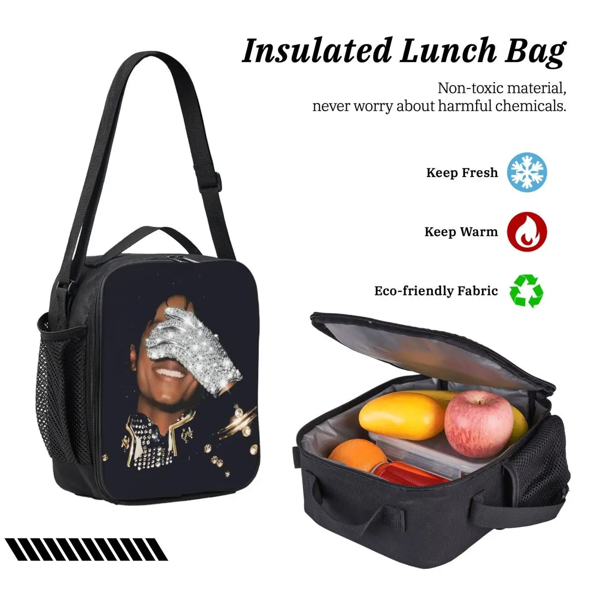 MJ Pop Legend Music 3pecs/set Backpack for Student Shoulder Bag Lunch bag Pencil Case