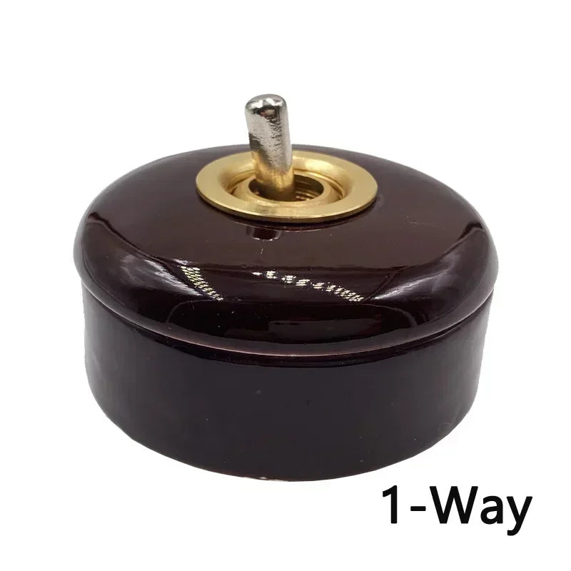 High Quality Retro Ceramic Round Toggle Switch 1 Ｗay 2 Way Control Wall Light Switch