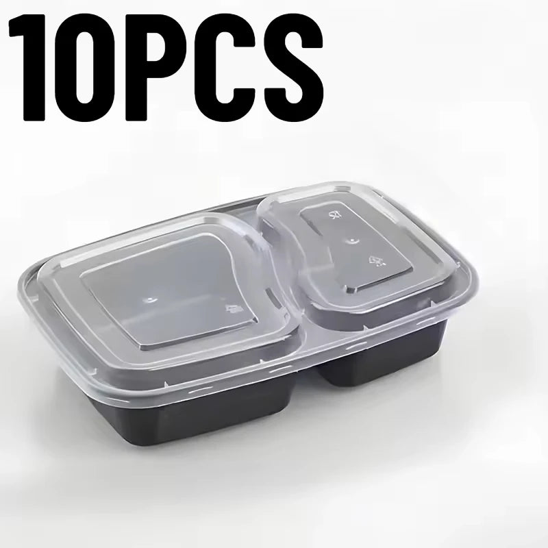 10/20PCS Disposable Plastic Two Compartment Lunch Box With Lid Fast Food Box Portable Lunch Container Suitable Dinner Party