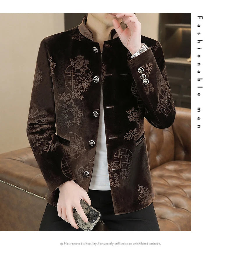 Blazer New Men's Fashion Business Gentleman Wedding English Style Banquet Chinese Jacquard Satin Outdoor Casual Slim Blazer