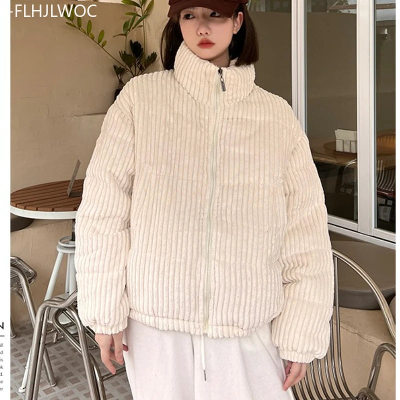 Corduroy Cotton 2025 Winter Turtleneck Warm Outerwear Coats Cake Korean Style Cute Girls Short Down Jacket Short Women Parkas