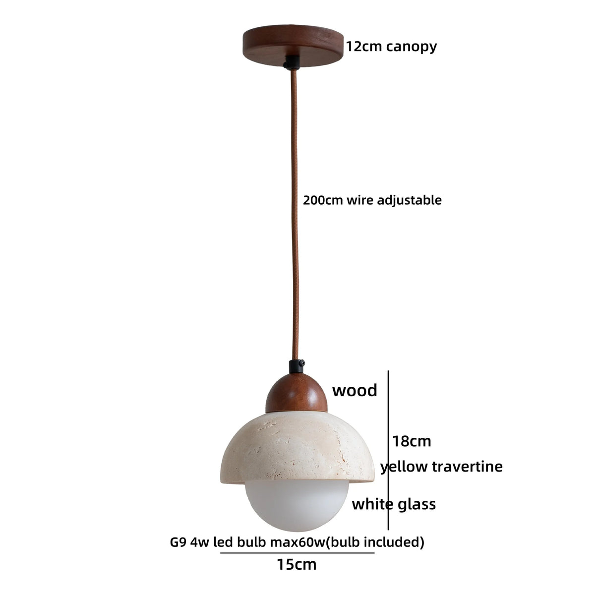 IWHD Yellow Travertine Stone LED Pendant Lamp Living Dining Room Table Inside Retro Wood Hanging Lights Fixture Lampara Colgante