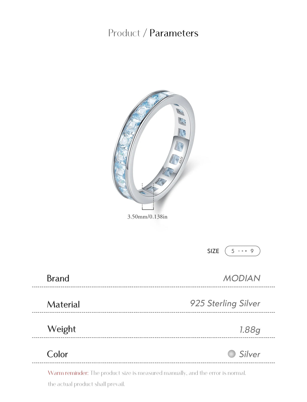 MODIAN 925 Sterling Silver Luxury Square Zirconia Finger Ring Fashion Stackable Eternity Band Rings For Women Fine Jewelry