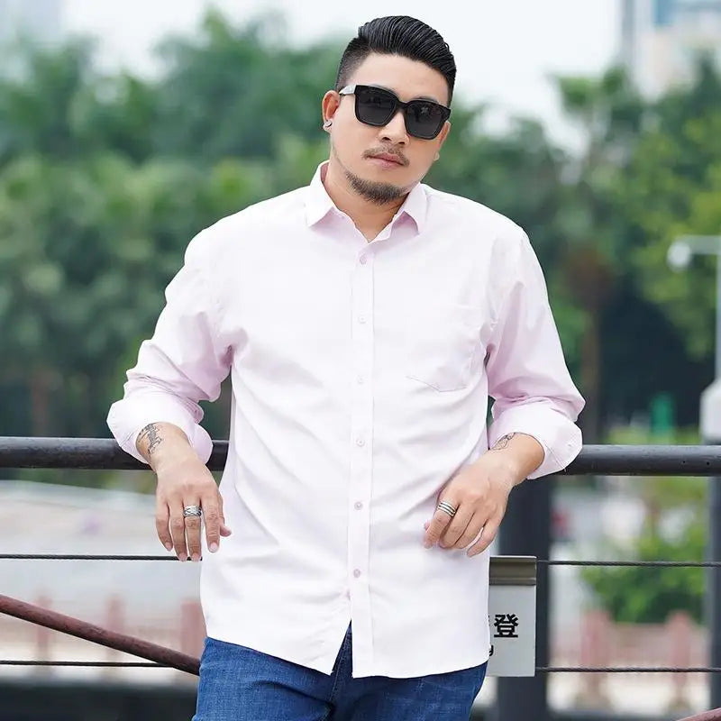 Plus Size 12XL 10XL Men's Shirts Long Sleeves Work Formal Shirt Anti-Wrinkle Classic Business Pocket Tops Male Clothing 90-190KG