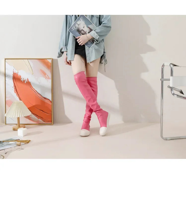 Women's Over-the-knee Boots Sexy  Women Stretch Tight Boots Flat Thick Bottom  Autumn Winter Black Women's Thigh High Boots