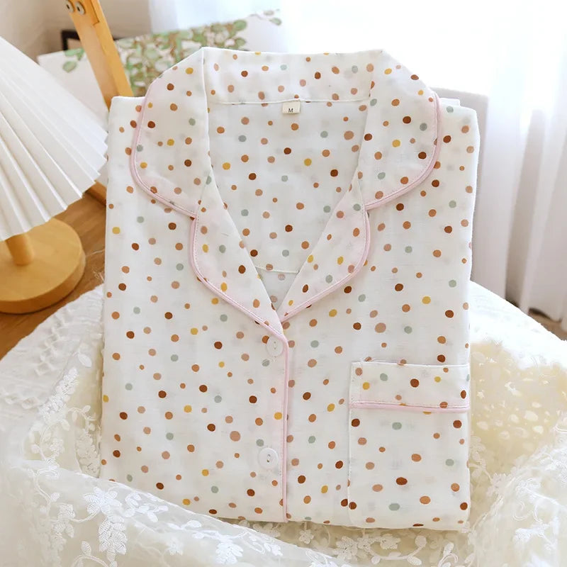 2026 Spring/Summer New Women's Pajama Set 100% Pure Cotton Double Layer Gauze Long Sleeve Two Piece Cartoon Cute Sweet Home Fury