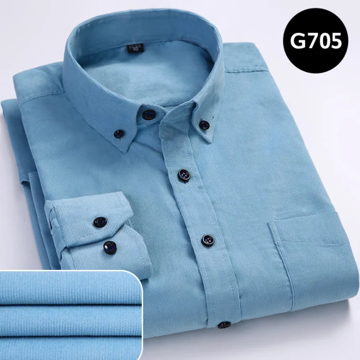 6XL Autumn/winter Warm Quality 100%cotton Corduroy long sleeved button collar smart casual shirts for men comfortable