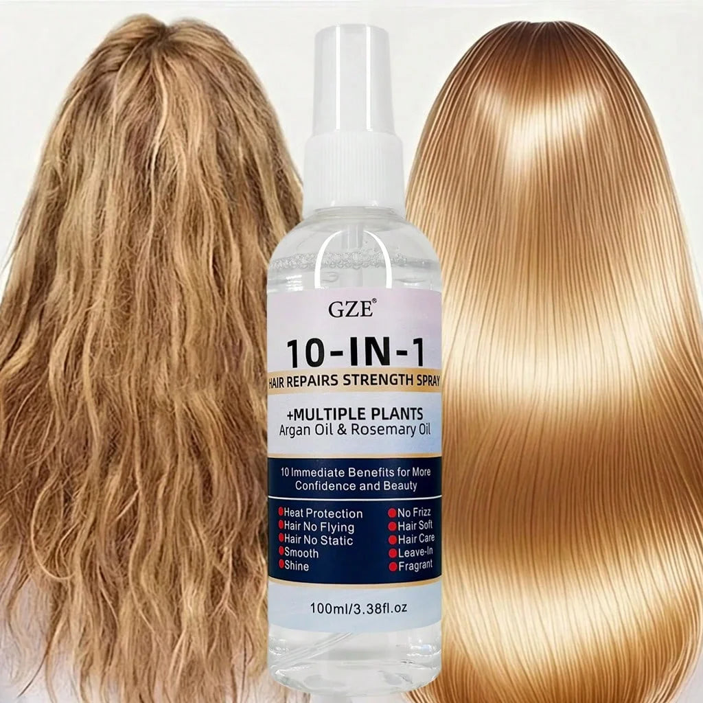 GZE 10 IN 1 Leave In Conditioner Silkening Spray with Argan Oil & Rosemary Oil, Hair Repair & Strength Spray, Anti Frizz