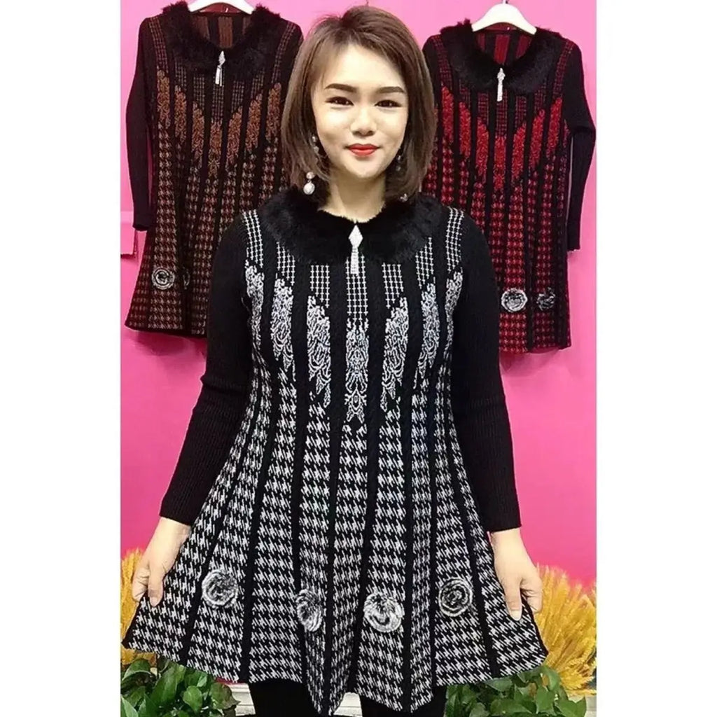 Autumn Winter New Mother Knitted Dress Large Size Thicken Loose Pullover Female Sweater Dress Mid-length Women Bottoming Shirts