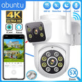 ABUNTU 8MP 4K PTZ Wifi Camera ICSEE APP Dual Lens Dual Screens Home Surveillance Camera Night Vision 4MP CCTV IP Security Camera