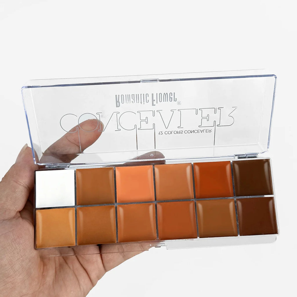 12 Color Concealer Palette for Dark Skin Full Coverage Waterproof Contouring Face Makeup Bridal Wedding Day Photo Ready