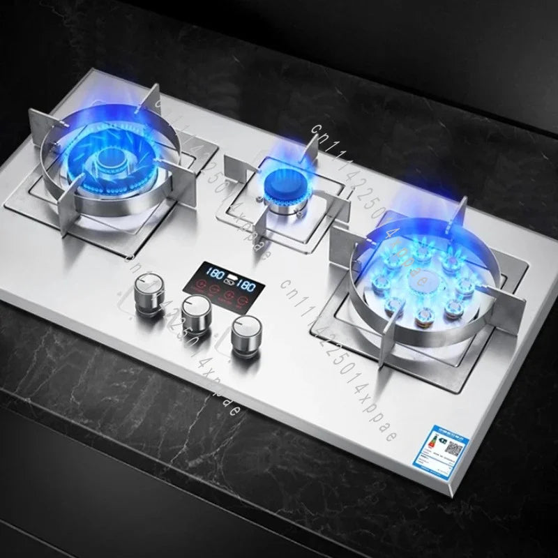 Double Burner,  High-fire Three-burner Gas Stove, Embedded Desktop Liquefied Gas Natural Timer Three-hole Stove