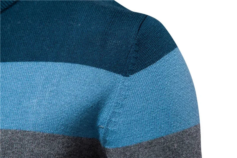 Pop European And American Young Men's Casual Knitted Sweater. New Autumn And Winter Style Striped Pullover Base Layer.