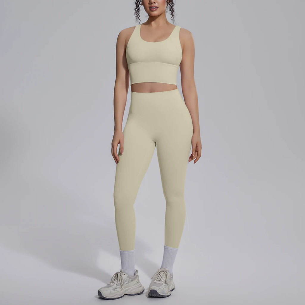 2PCS Yoga Set for Woman's Quick Drying Legging Outdoor Running Fitness Pants Summer Gym Backless Sports Bra with Chest Pad