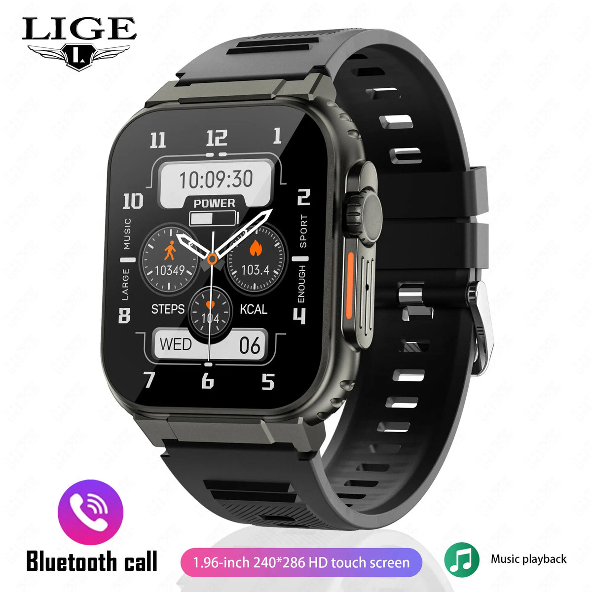 LIGE 600mAh New Smart Watch Men Outdoor Sports Fitness Bracelet Blood Pressure Clock IP68 Waterproof Men Smartwatch For Android