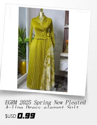 EGRM 2025 Summer New Pleated Dress Women's Solid Sleeveless Ruffles Lace Bottom Skirt with Belt Fashion Female Dresses 9R5618