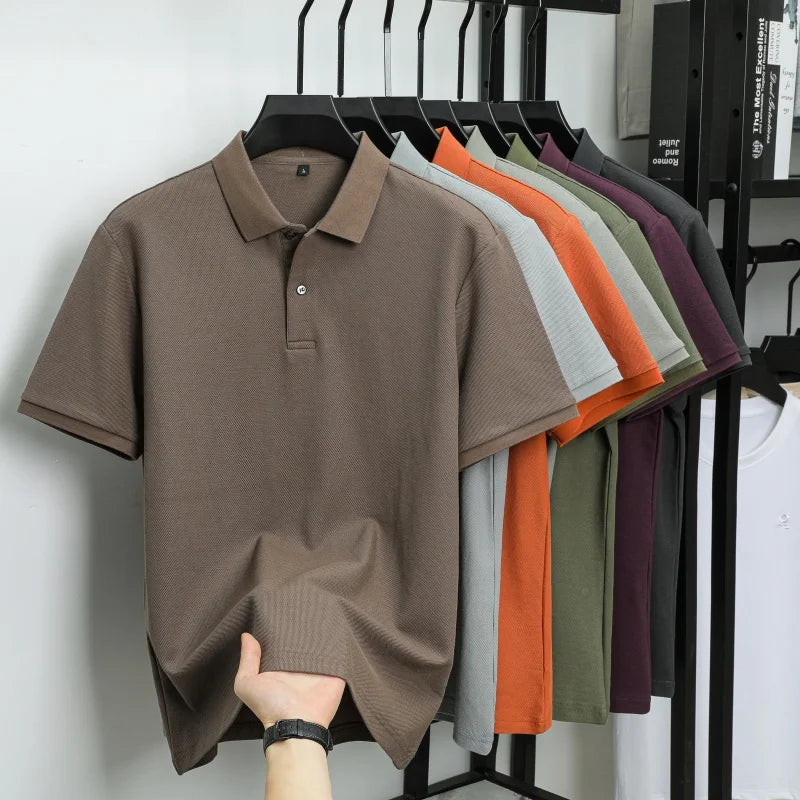 100% Pure Cotton Boutique Short-Sleeved High-End Men's Polo Shirt Summer High-Quality Solid Color Tops Business Casual T-Shirt