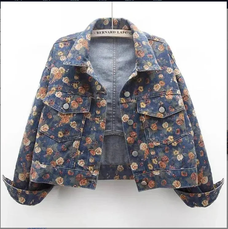 Women Denim Jacket 2025 Spring Autumn Design Sense Printing Lady Outerwear Long Sleeve Korean Version Female Cowboy Coat
