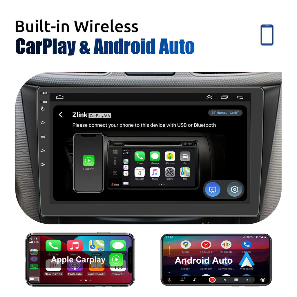 ESSGOO 7"/9"/10“ 2 DIN Android 14 4+64G Car Stereo Carplay Android Auto GPS Navi Bluetooth FM RDS Radio WIFI Touchscreen ChatGPT