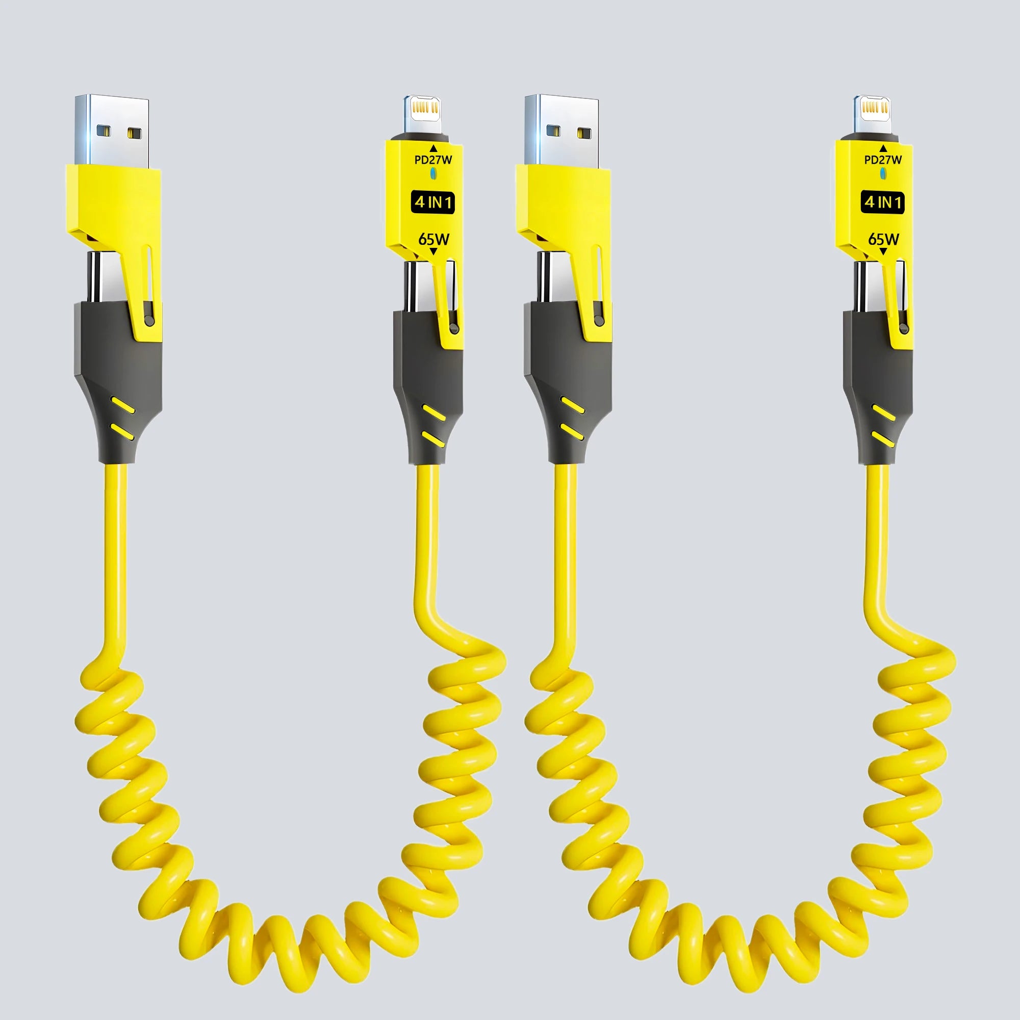 1/2PCS 4-in-1 Spring Data Cable & 65W Quick Charger: 6A USB Type-C Telescopic Wire Compatible with iPhone/iPad/MacBook/Huawei