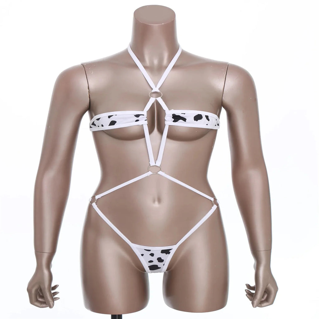 Women Micro Bikini Bodysuit Halter T-back Adjustable Swimsuit One-piece Lingerie Nightwear Summer Sexy Mesh Monokini Swimwear
