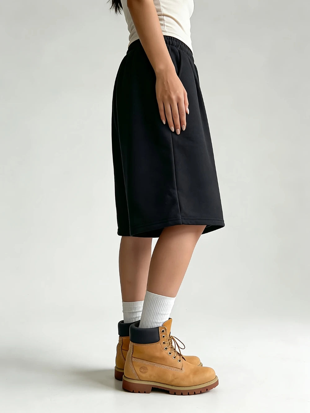 Women'S Casual Athletic Shorts Elastic Waist Wide Leg Straight Bermuda Shorts Mid-Length Loose Drawstring Shorts