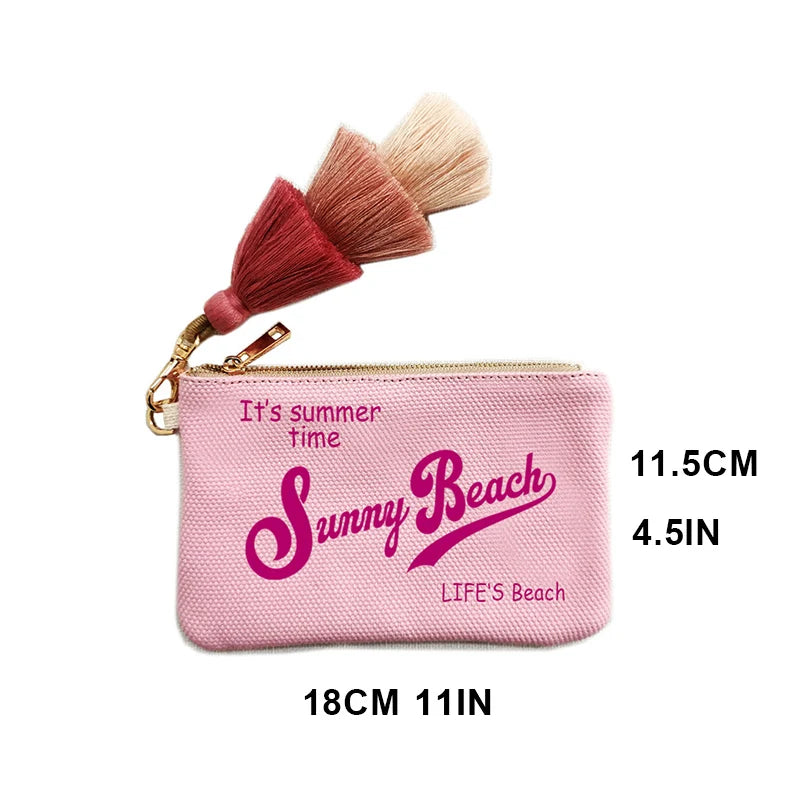 Customizable Letter Purse Leisure Personality Tassel Design Canvas Cotton Women's Clutch Office Gifts Beach Wallet iPhone Bag