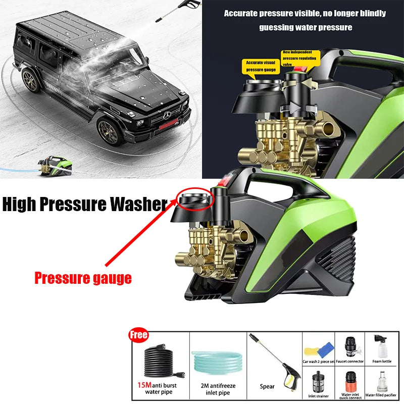5800W Electric High Pressure Washer 220Bar Adjustable Nozzle Car Wash Machine Household Cleaning Tool Equipment