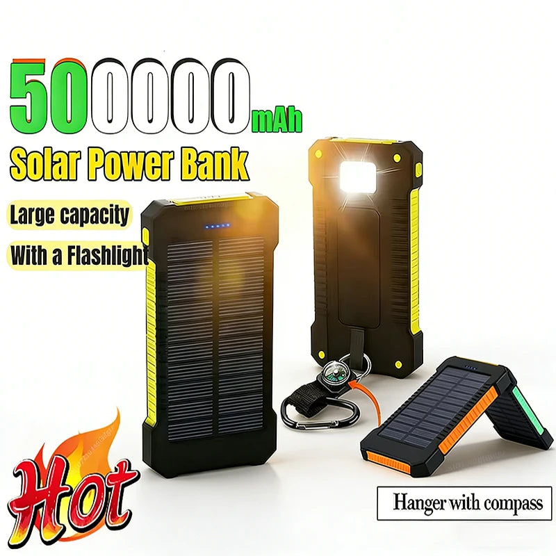 500000mAh Waterproof Outdoor Solar Power Bank Dual USB Travel Portable Solar Phone Charger Solar Powerbanks for Xiaomi Camping