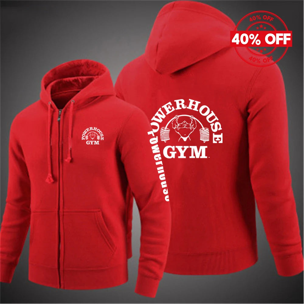 2025 Spring And Autumn Man's Loose Comfortable Versatile Hoodies Coat Powerhouse Gym Logo Logo Print Zipper Hooded Slim Jacket
