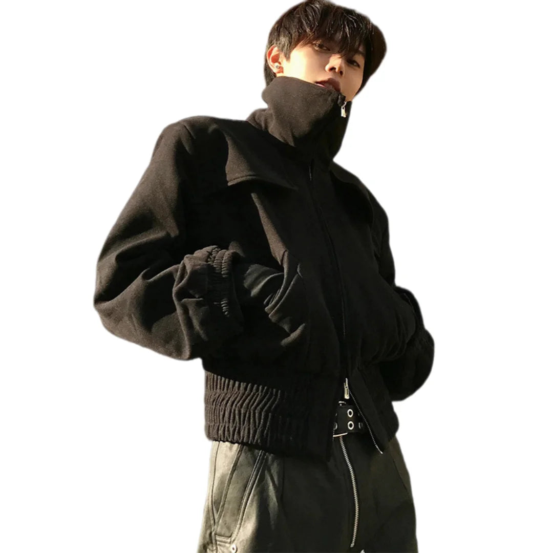 2026 New Men Clean Fit High Neck Cropped Jacket With Shoulder Pads Retro American Style High Street Pilot Coat Casual Outwear