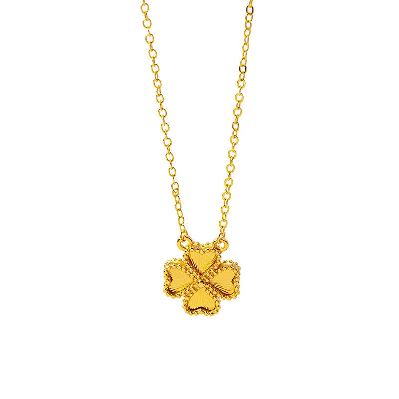 Luxury 24K 9999 Pure Gold real gold Women's Simple Style Lucky Grass Bracelet Flower Necklace Earrings Set